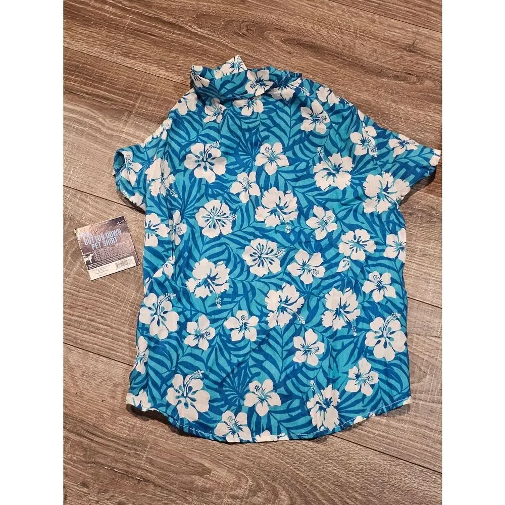 NEW Pet Outfit Blue Floral Button Down Shirt